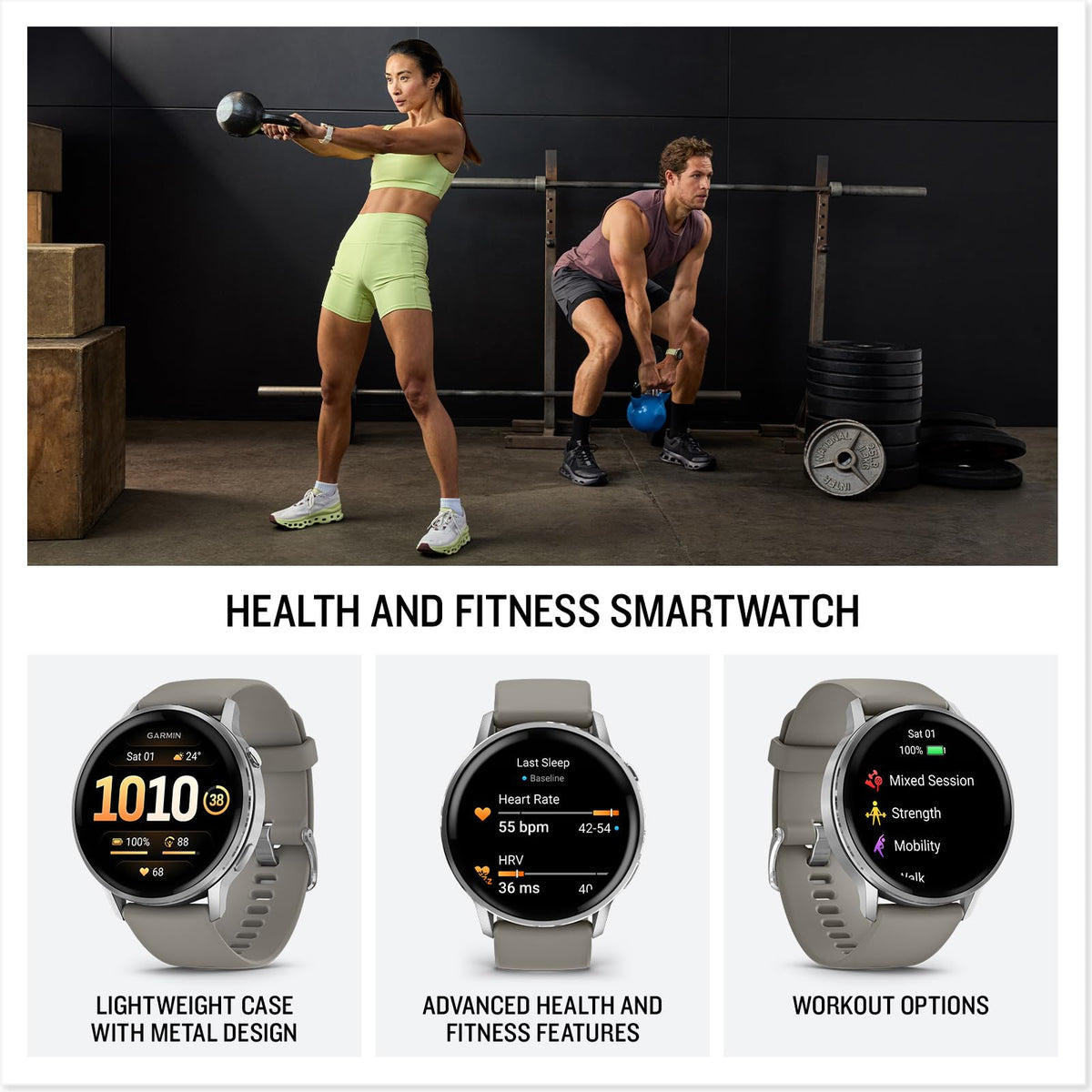 Garmin Venu 4 GPS fitness smartwatch with lightweight metal-style case and health features