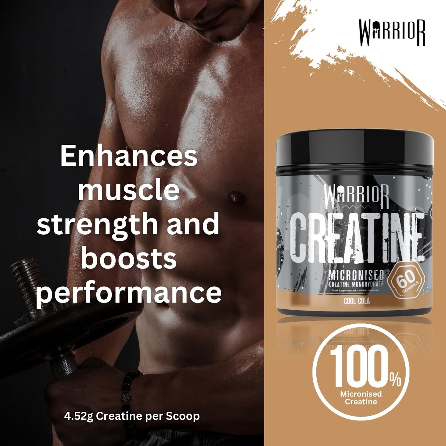 Warrior Creatine Monohydrate Powder 300g – Micronised – Proven to Improve Physical Performance and Recovery, 5g Servings (Unflavoured)