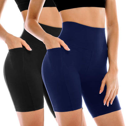 2 Pack Womens Biker Shorts with Pockets