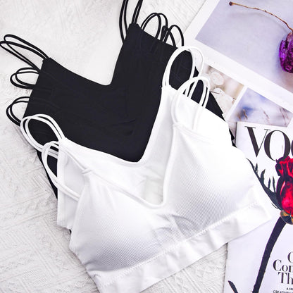 BQTQ 5 Pieces Camisole Bras for Women V Neck Camisole Bralettes Seamless Sleeping Bra with Straps and Removable Pads for Women Girls