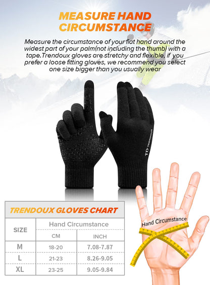 TRENDOUX Soft Warm Touch Screen Winter Thermal Gloves Men Women, Non-slip Grip, Elastic Cuff, Knit Stretchy Material