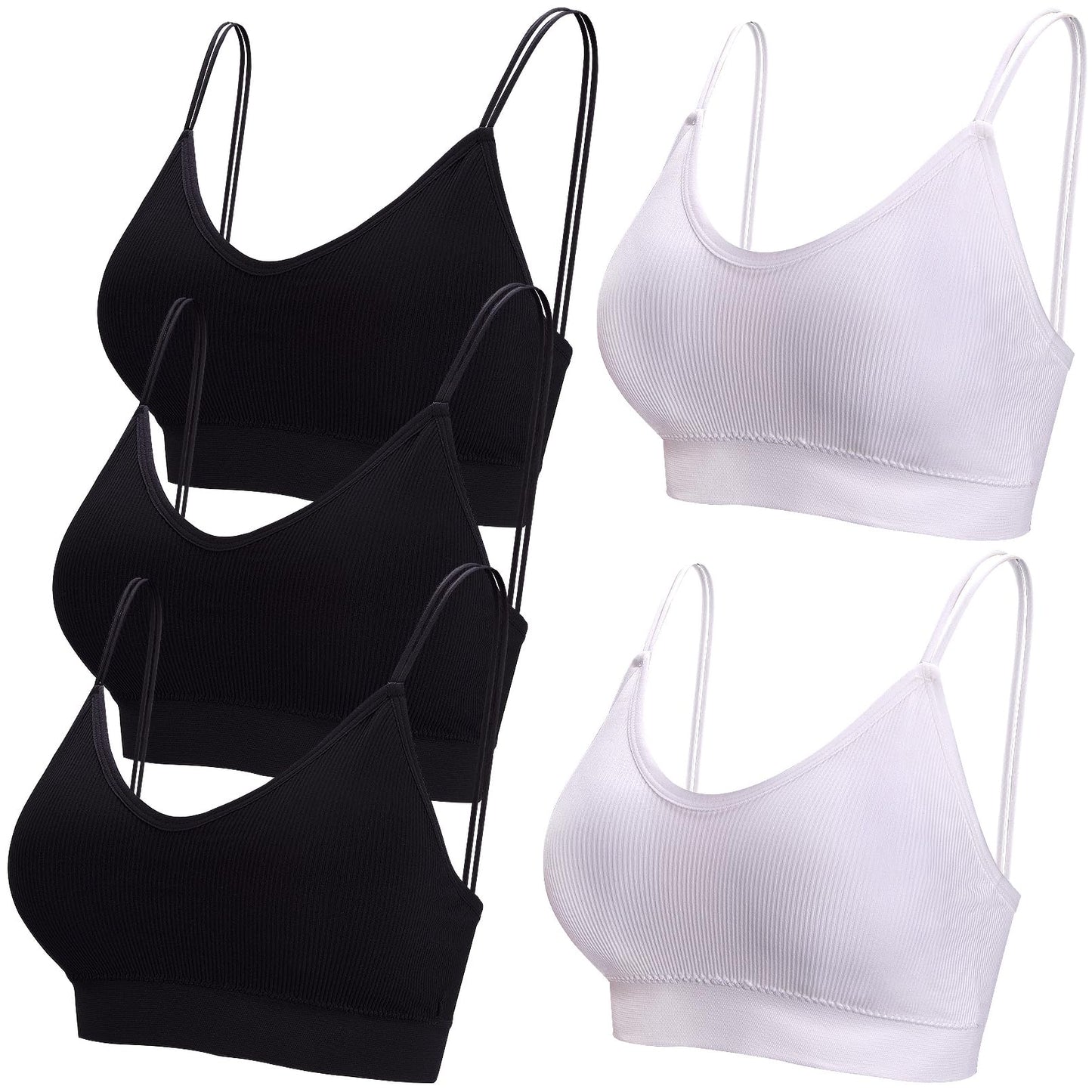 BQTQ 5 Pieces Camisole Bras for Women V Neck Camisole Bralettes Seamless Sleeping Bra with Straps and Removable Pads for Women Girls