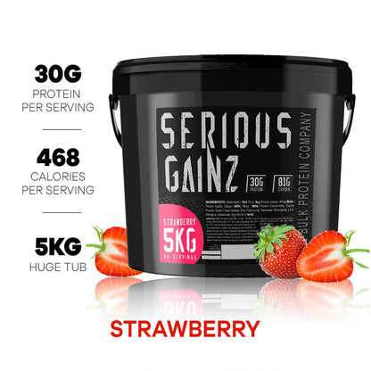 The Bulk Protein Company, SERIOUS GAINZ - Whey Protein Powder - Weight Gain, Mass Gainer - 30g Protein Powders (Strawberry, 5kg)