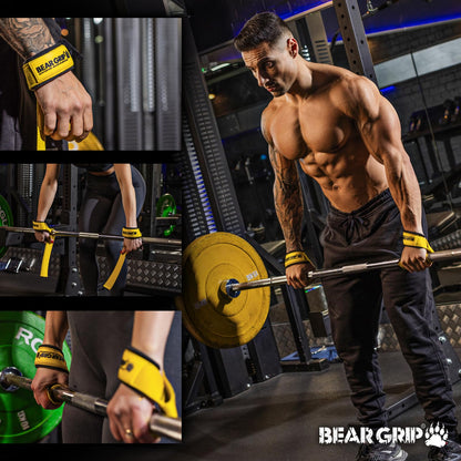 BEAR GRIP Straps - Premium Neoprene Padded Heavy Duty Double Stitched Weight Lifting Gym Straps