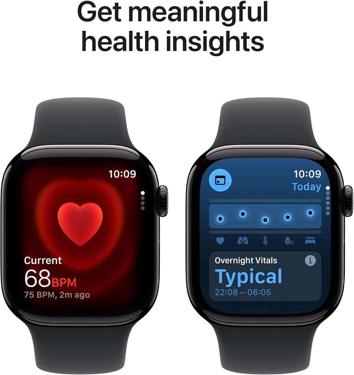 Series 11 GPS smartwatch with black sport band showing heart rate and overnight vitals