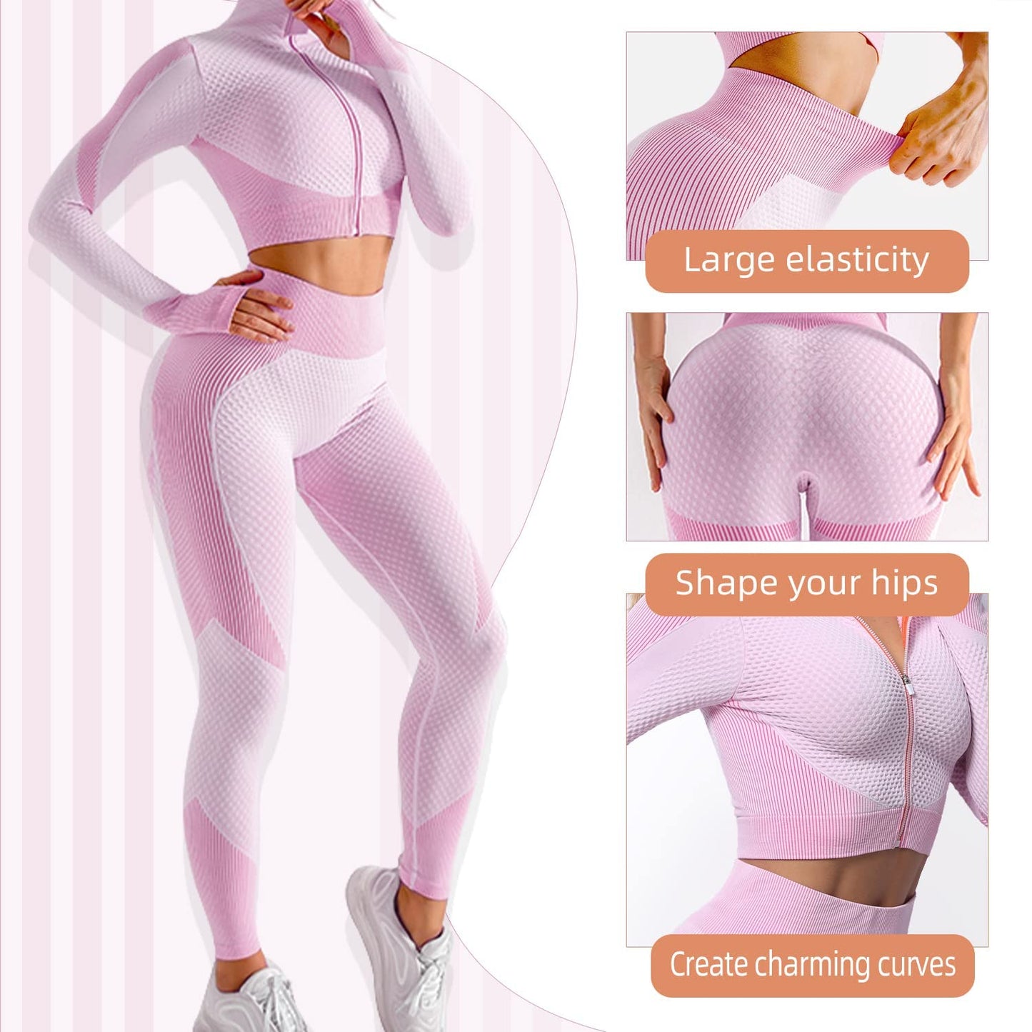 Veriliss Women's 3pcs Gym Tracksuit Sweatsuit Women's Activewear Sets 2024 Sport Yoga Fitness Clothing Ladies Workout Outfit Sportsuits for Running Jogging