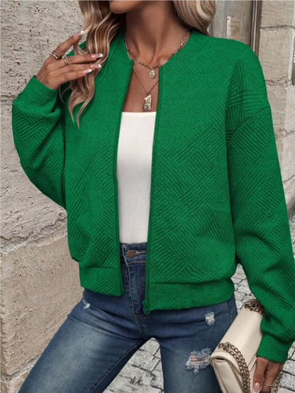 Texture Zip-Up Bomber Jacket