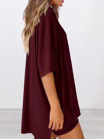 Oversized Round Neck T-Shirt and Shorts Set Plus Size