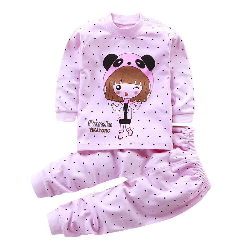 Children's underwear set in light pink with panda face and polka-dot pajama top and pants