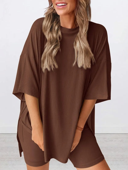 Oversized Round Neck T-Shirt and Shorts Set Plus Size