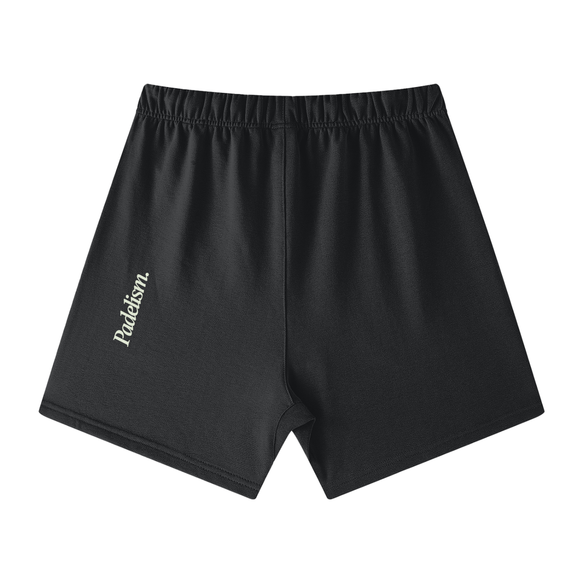 Black off-court shorts with elastic waistband and Padelsmith logo on left leg