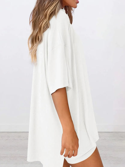 Oversized Round Neck T-Shirt and Shorts Set Plus Size