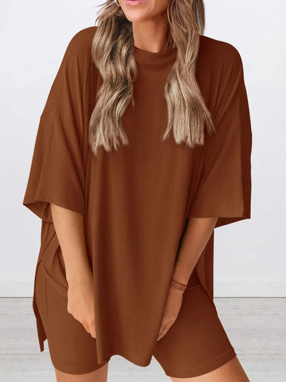 Oversized Round Neck T-Shirt and Shorts Set Plus Size