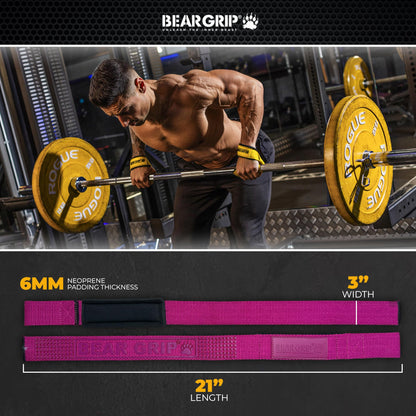 BEAR GRIP Straps - Premium Neoprene Padded Heavy Duty Double Stitched Weight Lifting Gym Straps