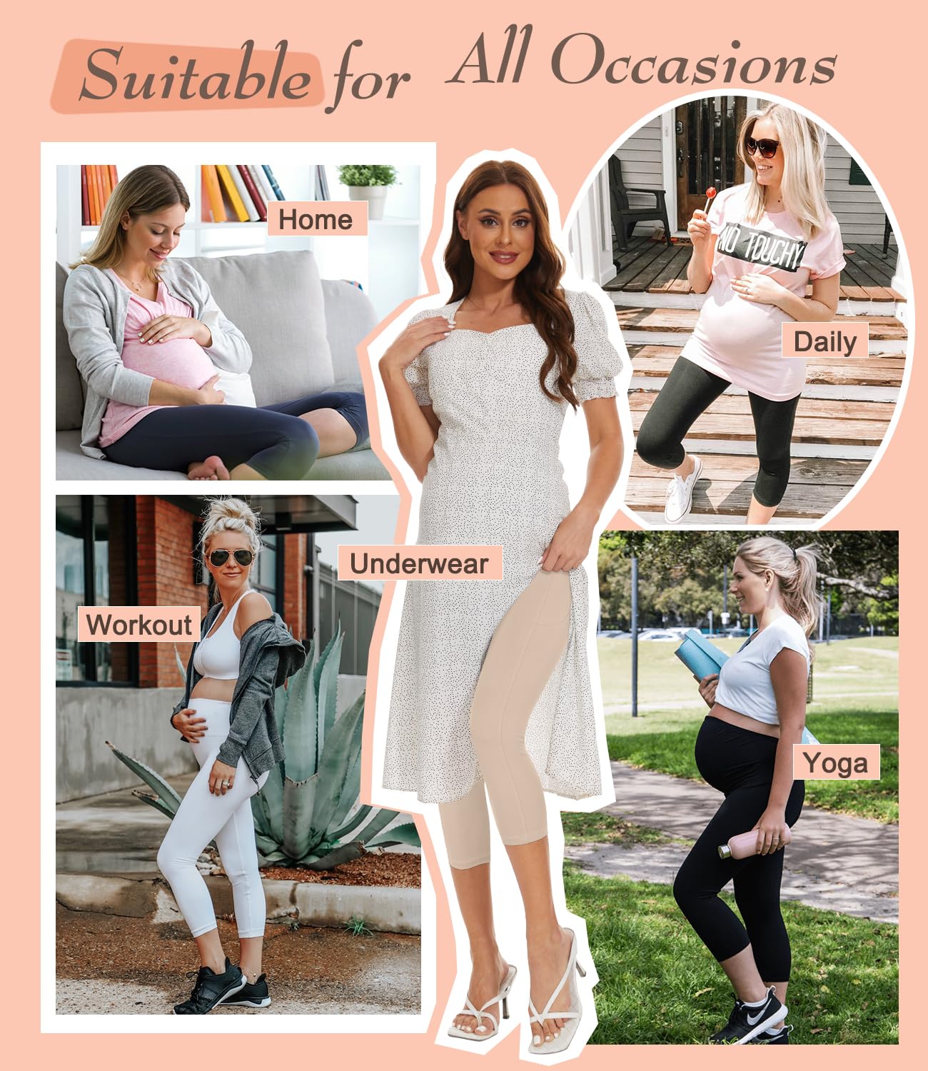 BLONGW 3 Pack Maternity Capri Leggings with Pockets Over The Belly Pregnancy Yoga Pants Activewear Soft Workout Leggings