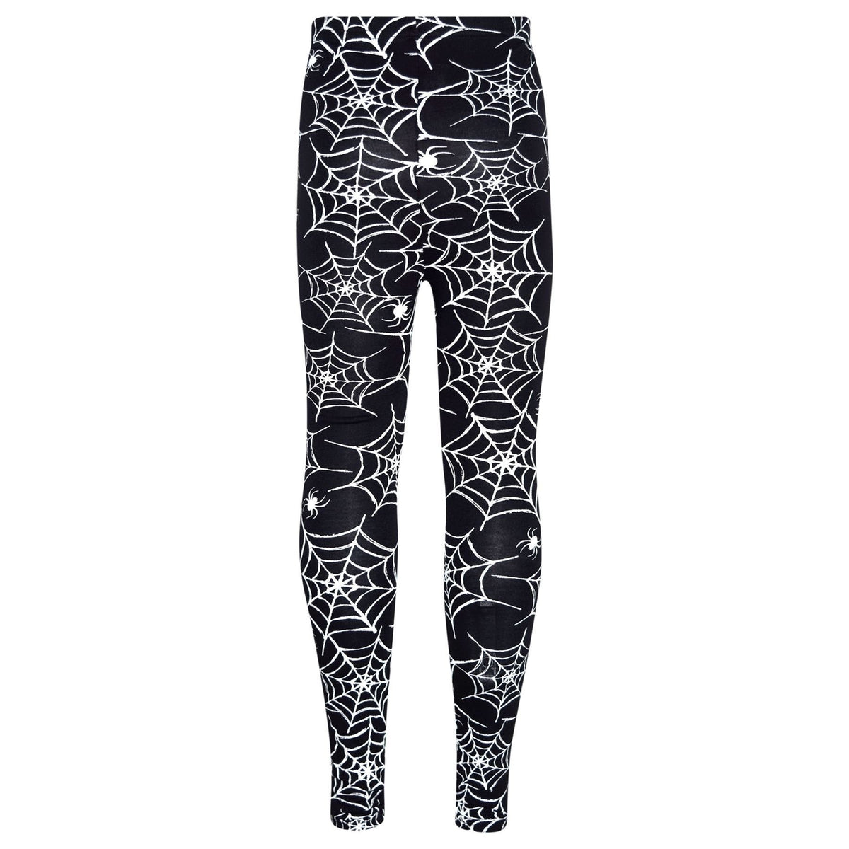 Kids Halloween leggings, black with white spiderweb pattern