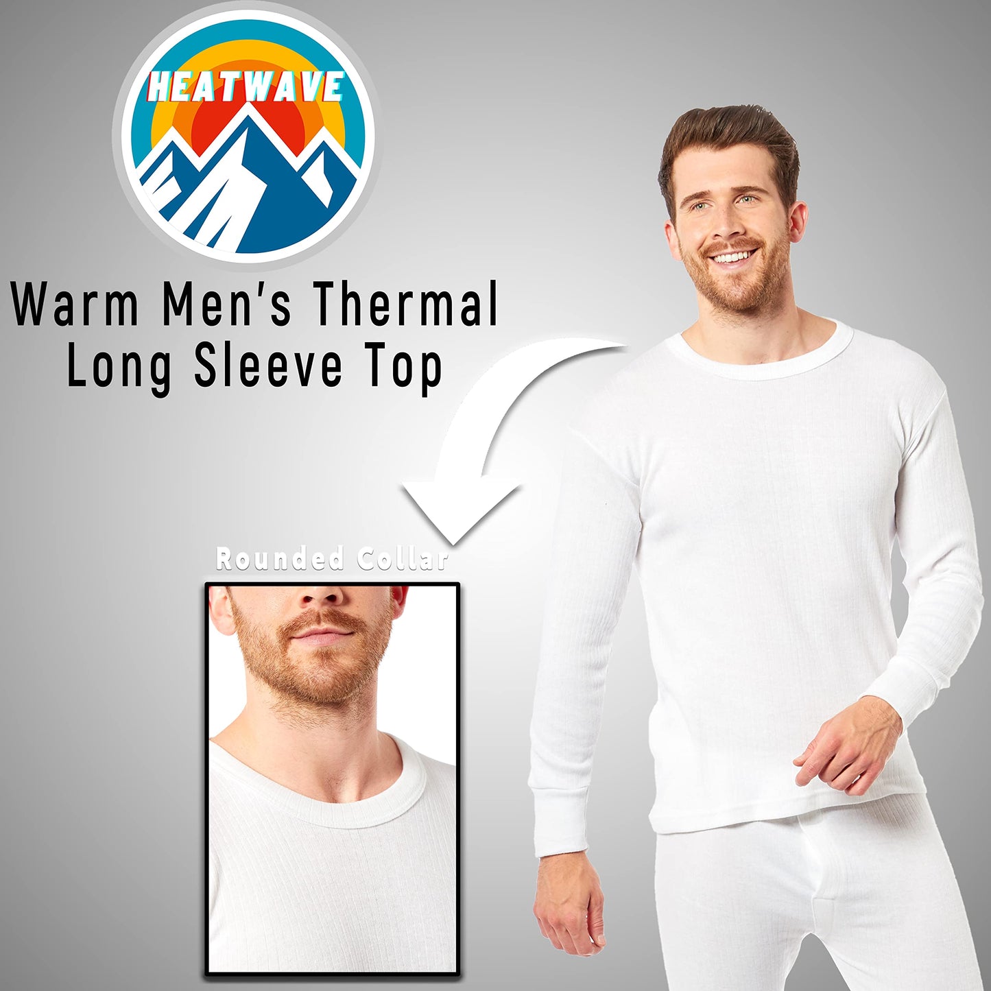 Heatwave® Pack of 2 Men's Thermal Long Sleeve Top, Warm Underwear Baselayer, S M L XL XXL Thermals