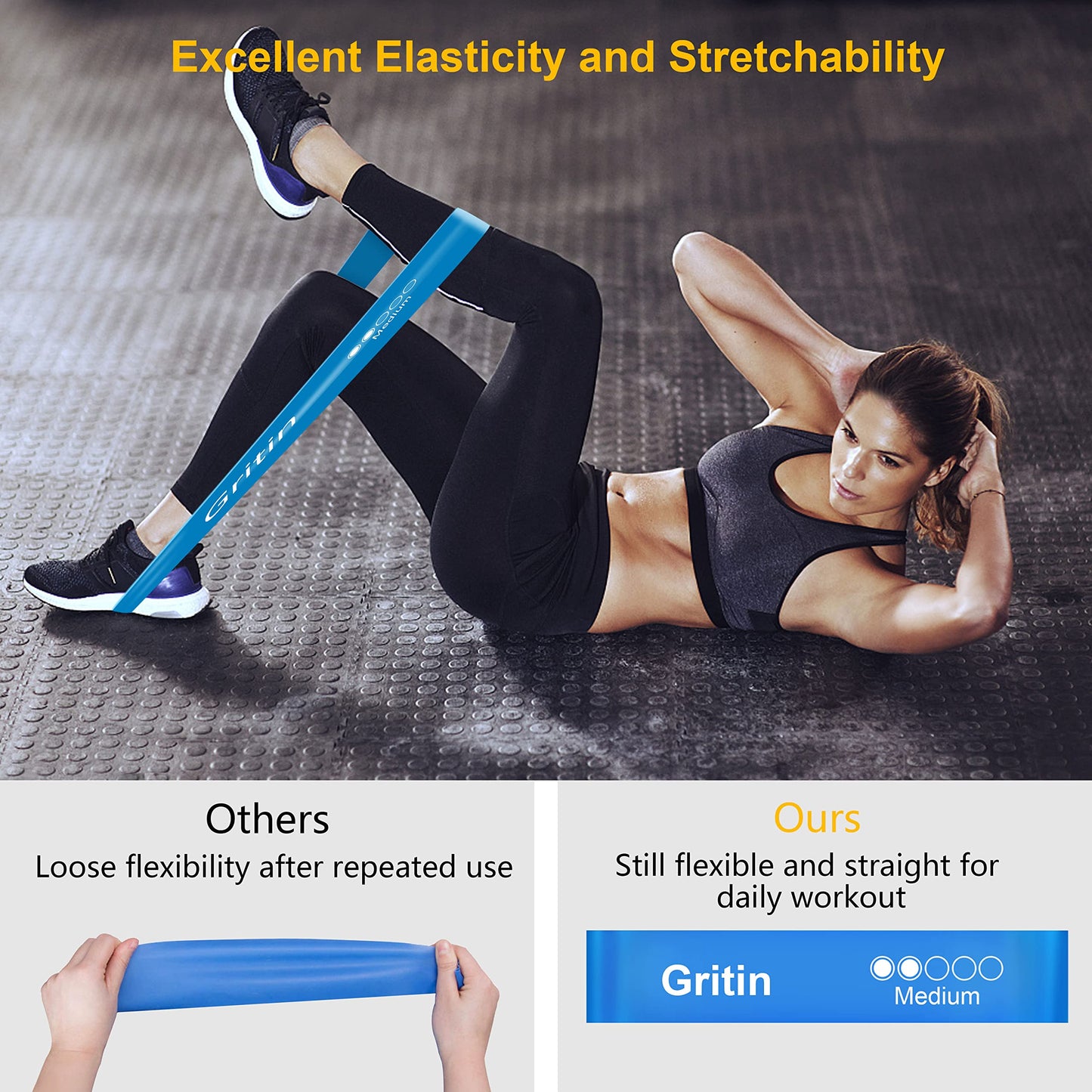 Gritin Resistance Bands, [Set of 5] Skin-Friendly Resistance Fitness Exercise Loop Bands with 5 Different Resistance Levels - Carrying Case Included - Ideal for Home, Gym, Yoga, Training