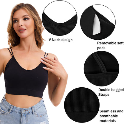 BQTQ 5 Pieces Camisole Bras for Women V Neck Camisole Bralettes Seamless Sleeping Bra with Straps and Removable Pads for Women Girls