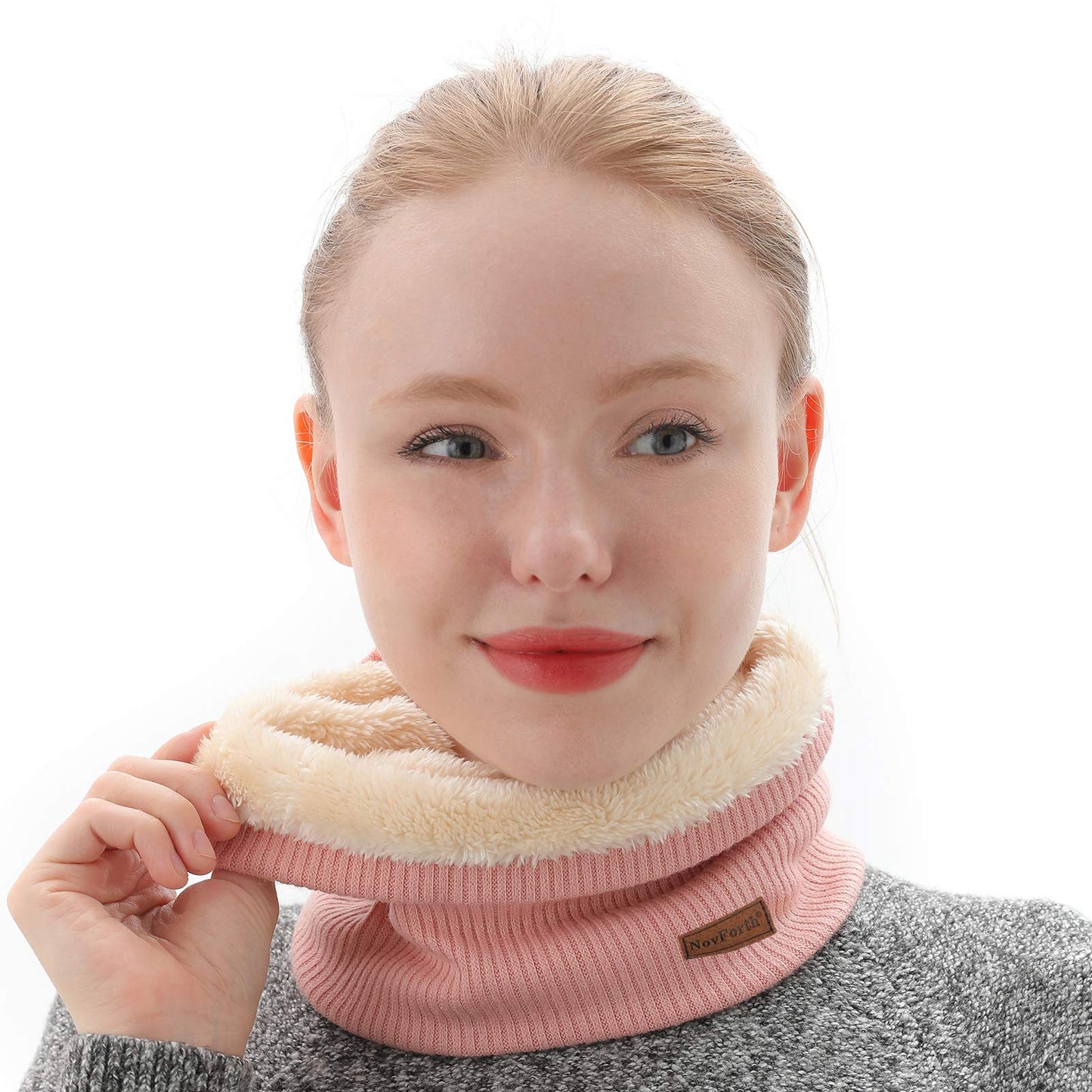 NovForth Winter Neck Warmer Fleece Lined Infinity Scarf Thicken Windproof and Dust Skiing Circle for mens women Double-Layer Fleece Lining Knit