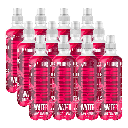 Warrior Protein Water 10g – 12 x 500ml Collagen Peptides – Hydrate Sports Drink – Less Than 50 Calories per Serving –– Contains Essential Vitamins – Aspartame Free (Berry)