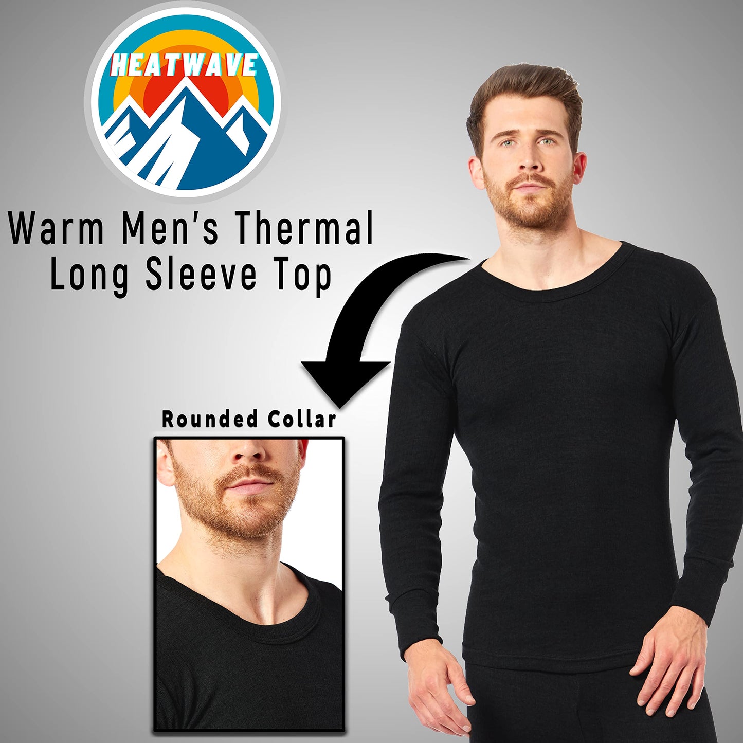 Heatwave® Pack of 2 Men's Thermal Long Sleeve Top, Warm Underwear Baselayer, S M L XL XXL Thermals