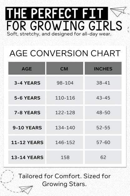 Girls shiny stretch dance leggings size age conversion chart