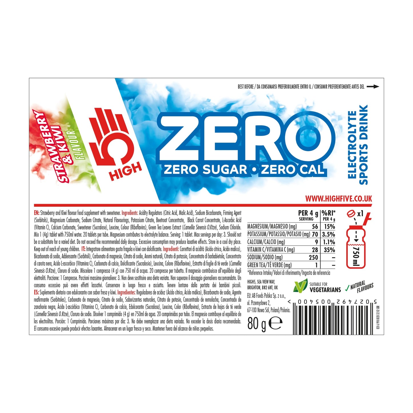 HIGH5 ZERO Electrolyte Tablets | Hydration Tablets Enhanced with Vitamin C | 0 Calories & Sugar Free | Boost Hydration, Performance & Wellness | Blackcurrant, 20 Tablets (20x, Pack of 1)