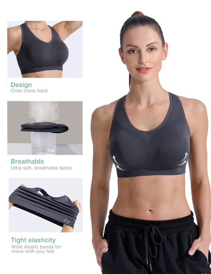 FITTIN Racerback Sports Bra for Women- Padded Seamless Activewear Bras for Yoga Gym Workout Fitness