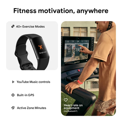 Fitbit Google Charge 6 Activity Tracker with 6-months Premium Membership Included, 7 days battery life and Google Wallet and Google Maps