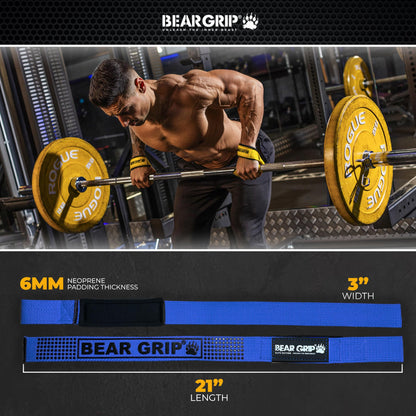 BEAR GRIP Straps - Premium Neoprene Padded Heavy Duty Double Stitched Weight Lifting Gym Straps