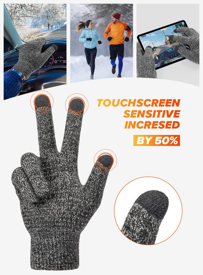 TRENDOUX Soft Warm Touch Screen Winter Thermal Gloves Men Women, Non-slip Grip, Elastic Cuff, Knit Stretchy Material