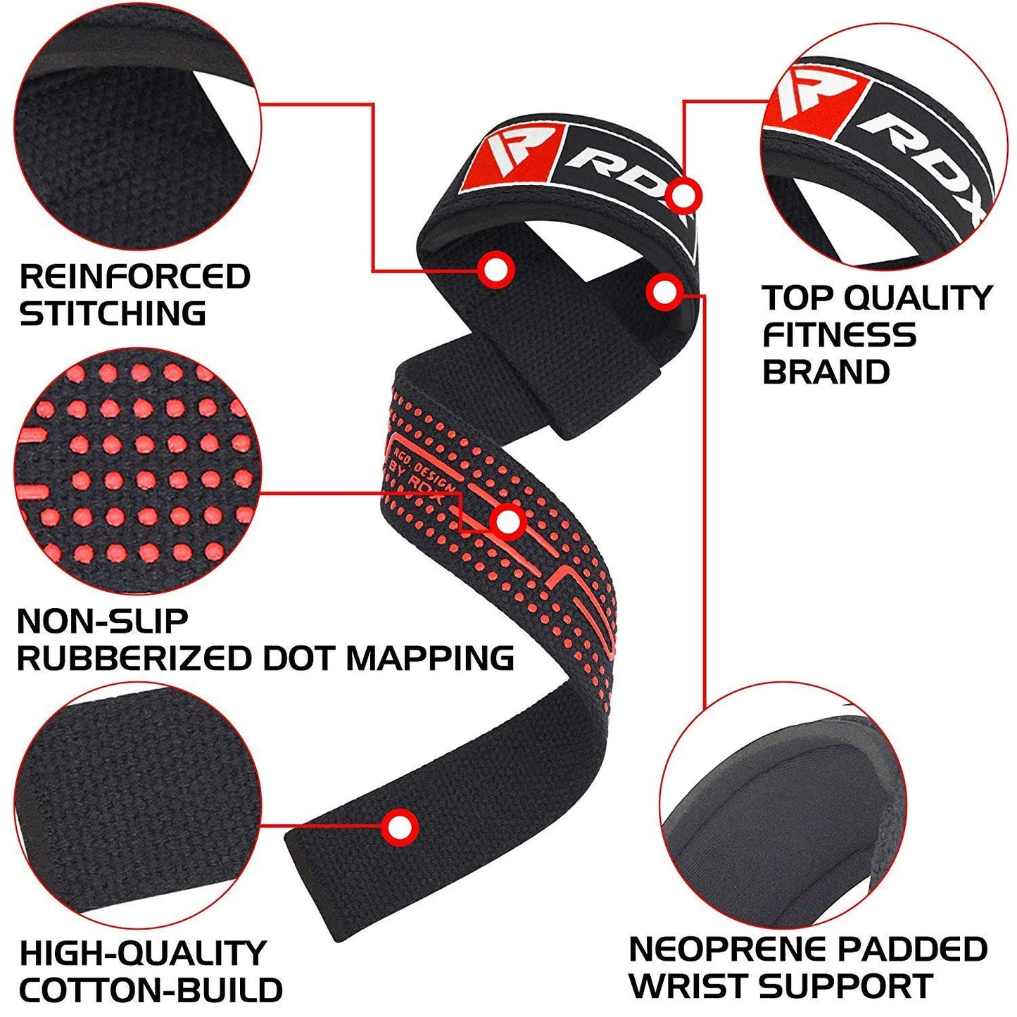 RDX Weight Lifting Straps Deadlifting Powerlifting, 5MM Neoprene Wrist Support, Anti Slip 60CM Hand Bar Grip, Heavy Duty Bodybuilding Weightlifting Workout, Soft Cotton, Strength Training Gym Fitness