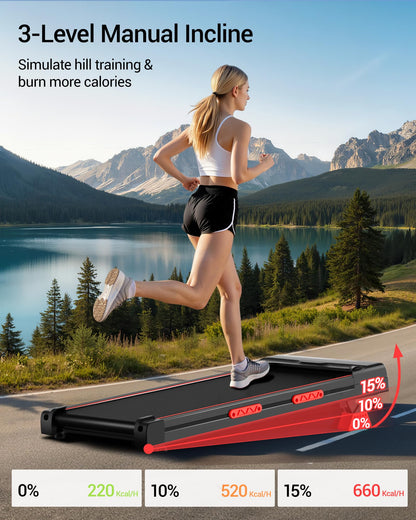 Walking Pad Treadmill with 15% Incline, 3 in 1 Under Desk Treadmill