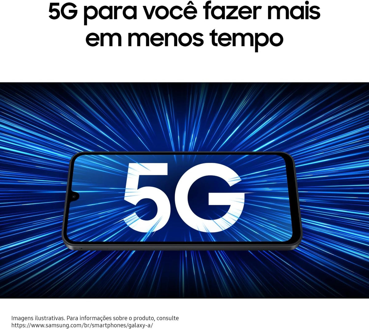 Black smartphone with front display showing large 5G text