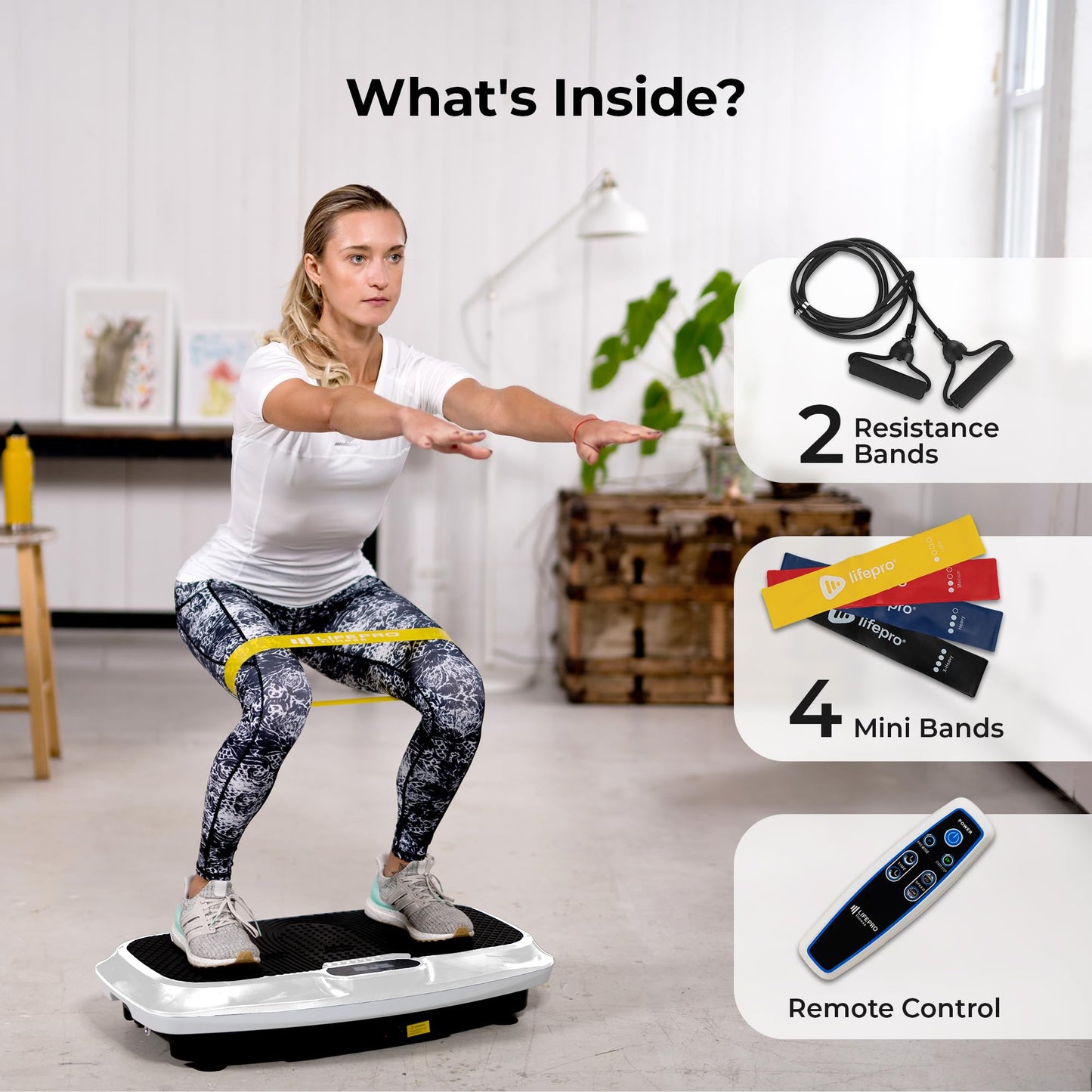 LifePro Vibration Plate Exercise Machine - Whole Body Workout Vibration Fitness Platform w/Loop Bands - Home Training Equipment for Weight Loss & Toning