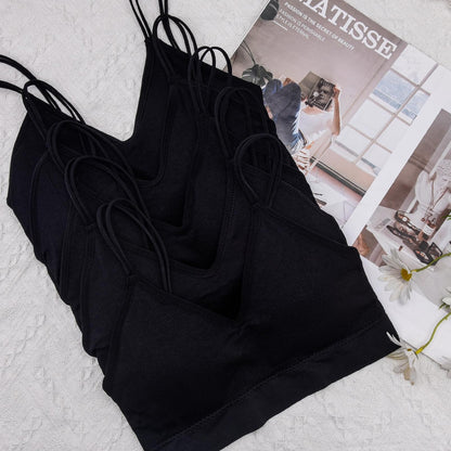 BQTQ 5 Pieces Camisole Bras for Women V Neck Camisole Bralettes Seamless Sleeping Bra with Straps and Removable Pads for Women Girls