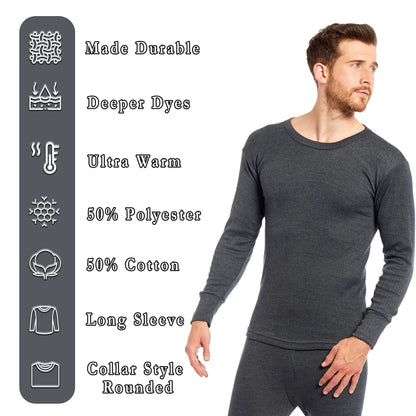 Heatwave® Pack of 2 Men's Thermal Long Sleeve Top, Warm Underwear Baselayer, S M L XL XXL Thermals