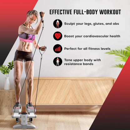 Nordic Lifting Step Machine w/ Resistance Bands & LCD Monitor, Full Body Workout