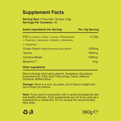 Warrior EAA - Essential Amino Acids - 360g - Provides Exceptional Support for Recovery & Muscle Soreness - Formula Includes Cyclic Dextrin, Taurine and More, Blue Raspberry