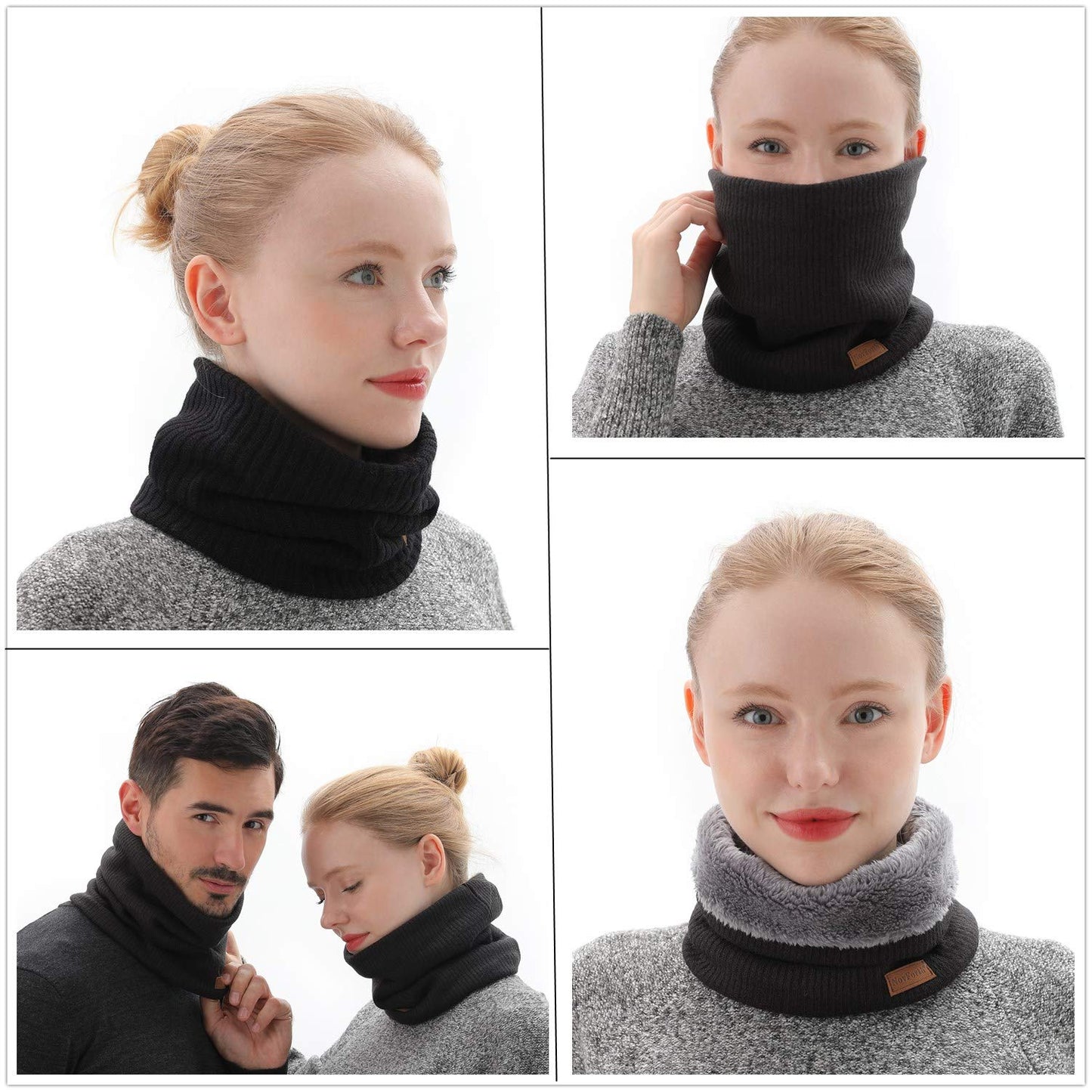 NovForth Winter Neck Warmer Fleece Lined Infinity Scarf Thicken Windproof and Dust Skiing Circle for mens women Double-Layer Fleece Lining Knit