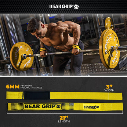 BEAR GRIP Straps - Premium Neoprene Padded Heavy Duty Double Stitched Weight Lifting Gym Straps