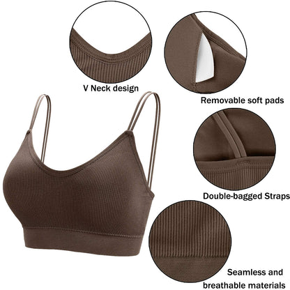 BQTQ 5 Pieces Camisole Bras for Women V Neck Camisole Bralettes Seamless Sleeping Bra with Straps and Removable Pads for Women Girls