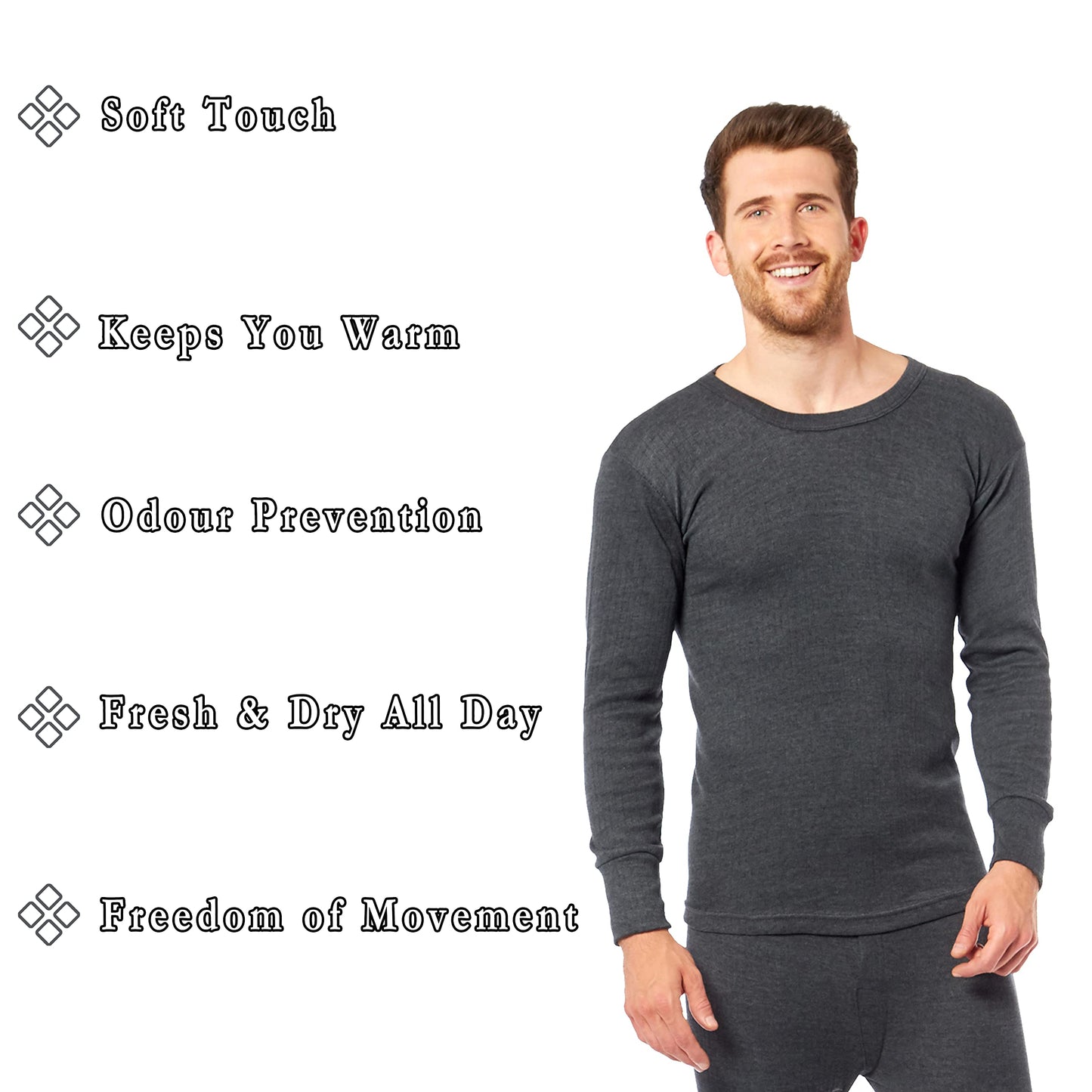 Heatwave® Pack of 2 Men's Thermal Long Sleeve Top, Warm Underwear Baselayer, S M L XL XXL Thermals