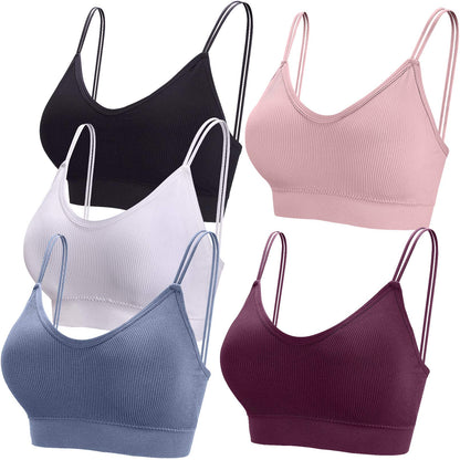 BQTQ 5 Pieces Camisole Bras for Women V Neck Camisole Bralettes Seamless Sleeping Bra with Straps and Removable Pads for Women Girls
