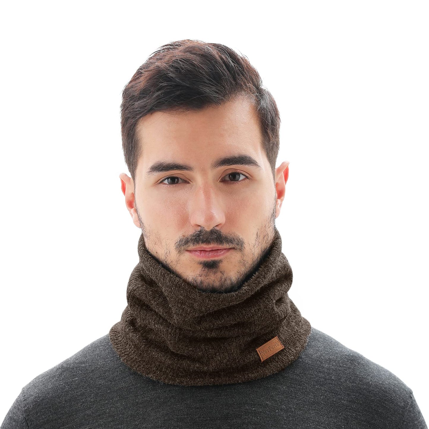 NovForth Winter Neck Warmer Fleece Lined Infinity Scarf Thicken Windproof and Dust Skiing Circle for mens women Double-Layer Fleece Lining Knit