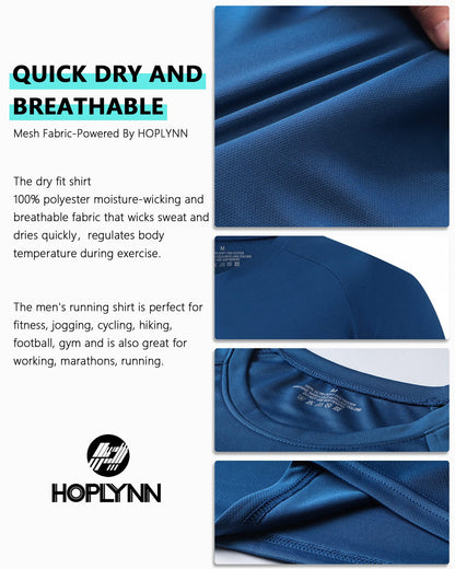 HOPLYNN 3/5 Pack Running Shirts Men Sport Tops Dry Fit Gym Wicking Athletic T Shirts Breathable Cool Workout Shirts