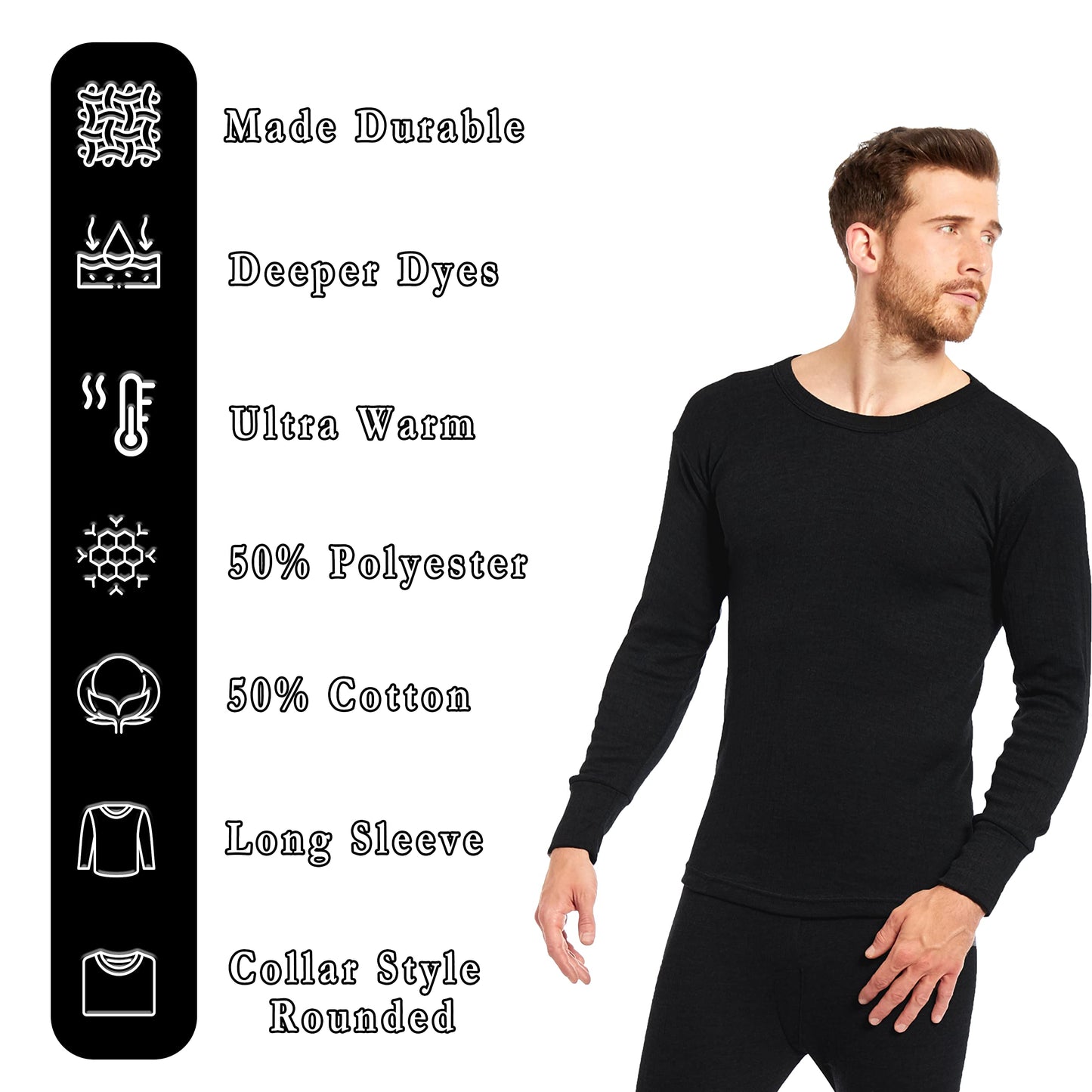 Heatwave® Pack of 2 Men's Thermal Long Sleeve Top, Warm Underwear Baselayer, S M L XL XXL Thermals