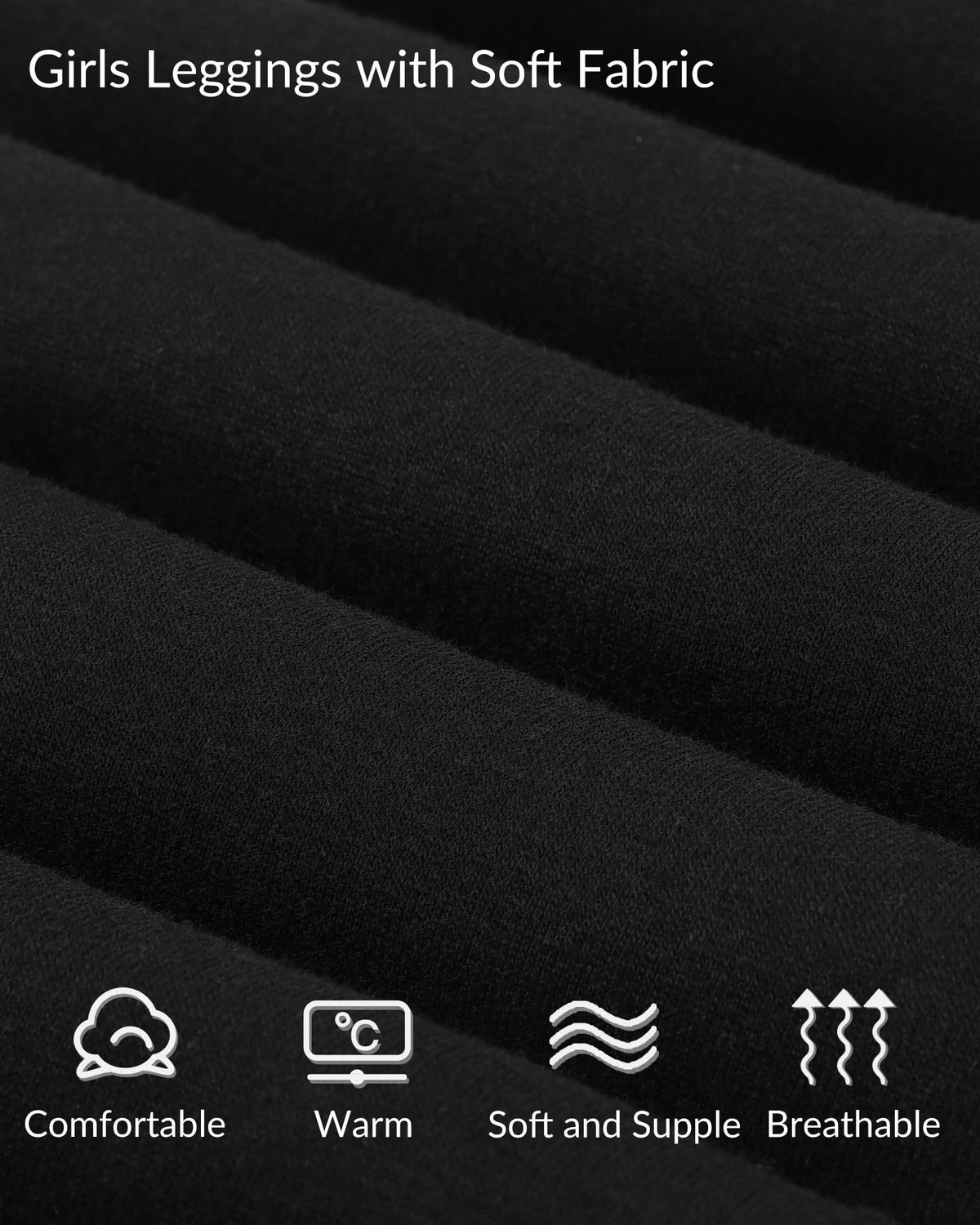 Close-up of black stretchy knit fabric for girls full-length leggings