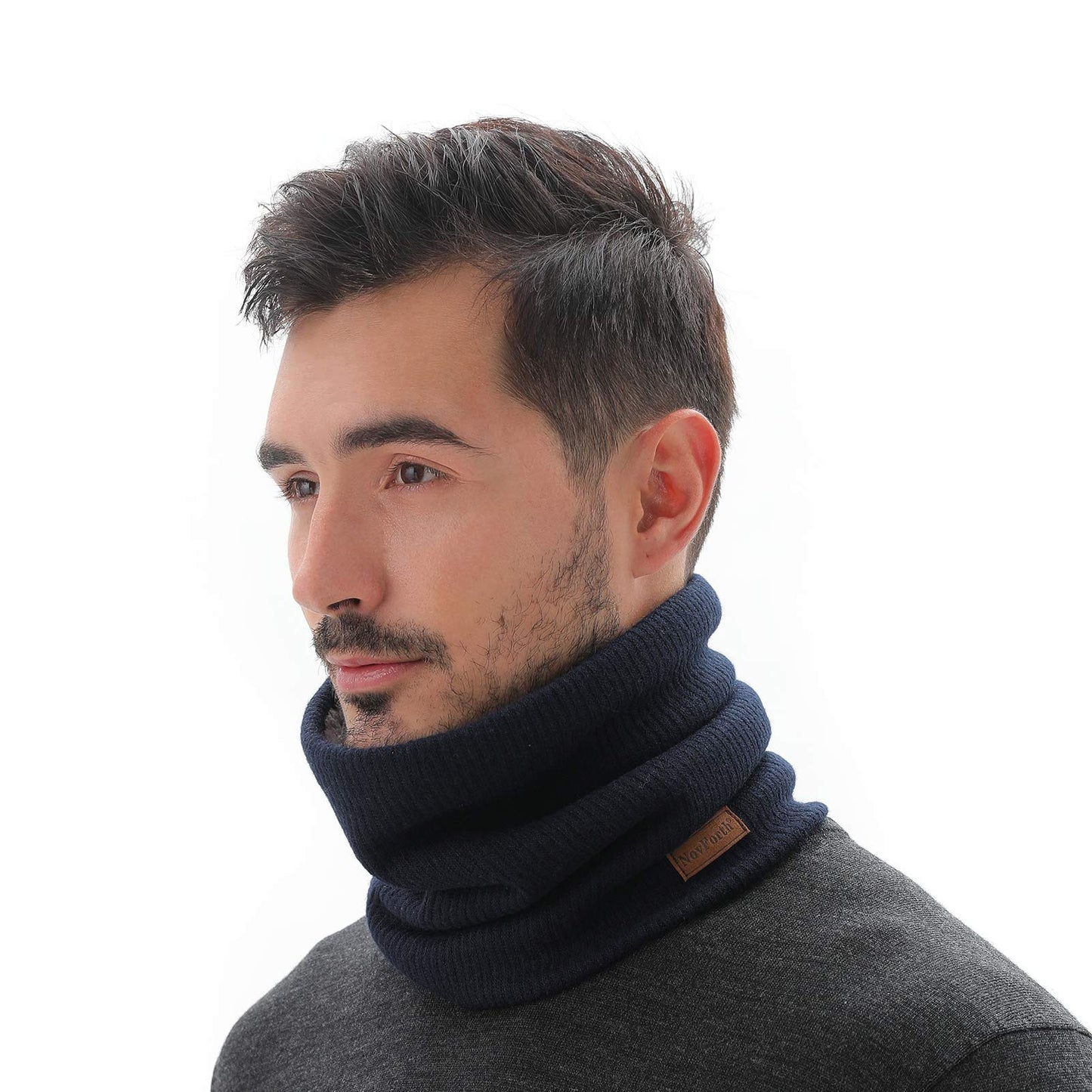 NovForth Winter Neck Warmer Fleece Lined Infinity Scarf Thicken Windproof and Dust Skiing Circle for mens women Double-Layer Fleece Lining Knit